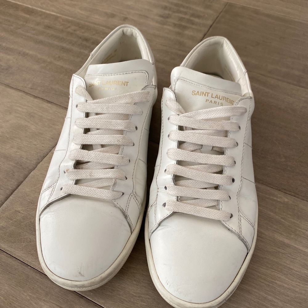 Saint Laurent White Leather Sneakers YSL 38 - Picture 5 of 8